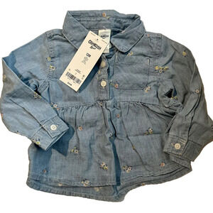 Baby Girls Blue Denim Shirt ~ 12M ~ Oshkosh B’gosh ~ Little Flowers ✨NEW✨